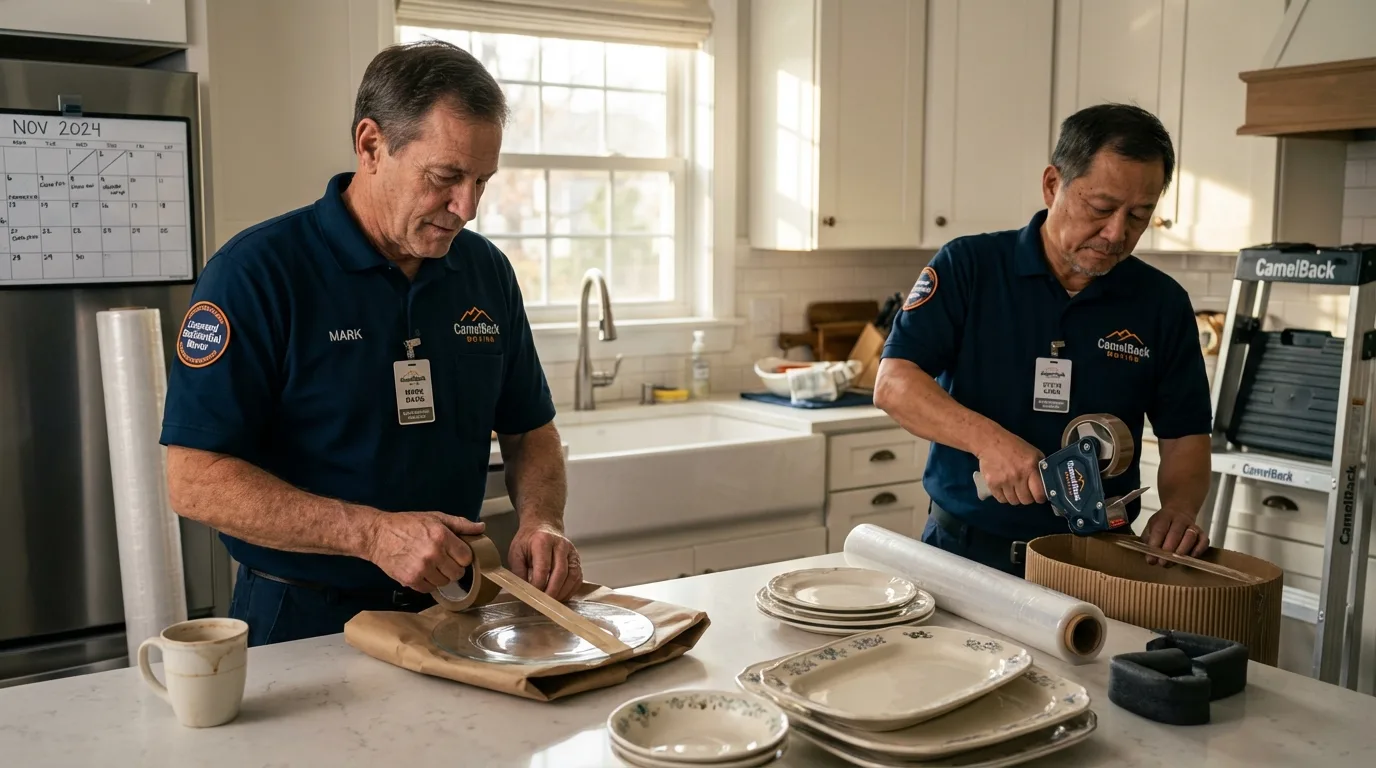 Professional crew packing kitchen dishware in Alvarado, TX